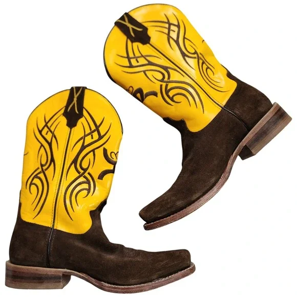 Twisted X Western Boots Men's‎ 9.5D Hooey Collection Yellow Leather Suede Cowboy